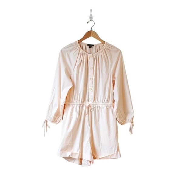 J. Crew Women's Cotton Poplin Puff Sleeve Button Front Jumpsuit M Palest Peach - Picture 5 of 13